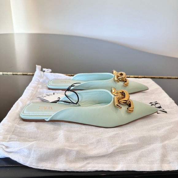 NWT Rare Zara Flat mules/shoes with pointed toe and chunky buckle detail - Picture 10 of 17